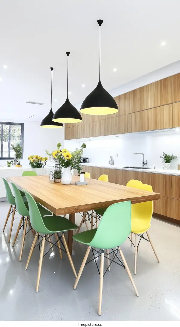 Modern Kitchen Dining Area with Colorful Chairs