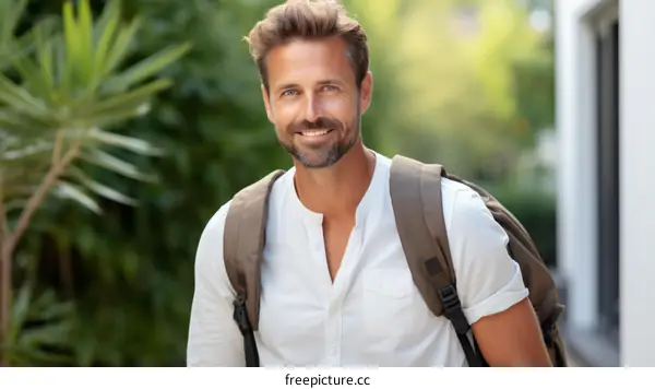 Smiling man with a backpack