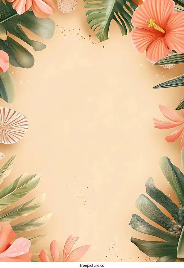 Tropical Floral Background with Beige Background