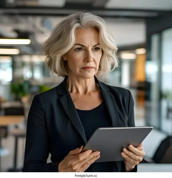 Serious Businesswoman Using a Tablet in Office