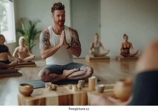Yoga Instructor Leading Meditation Class In Studio