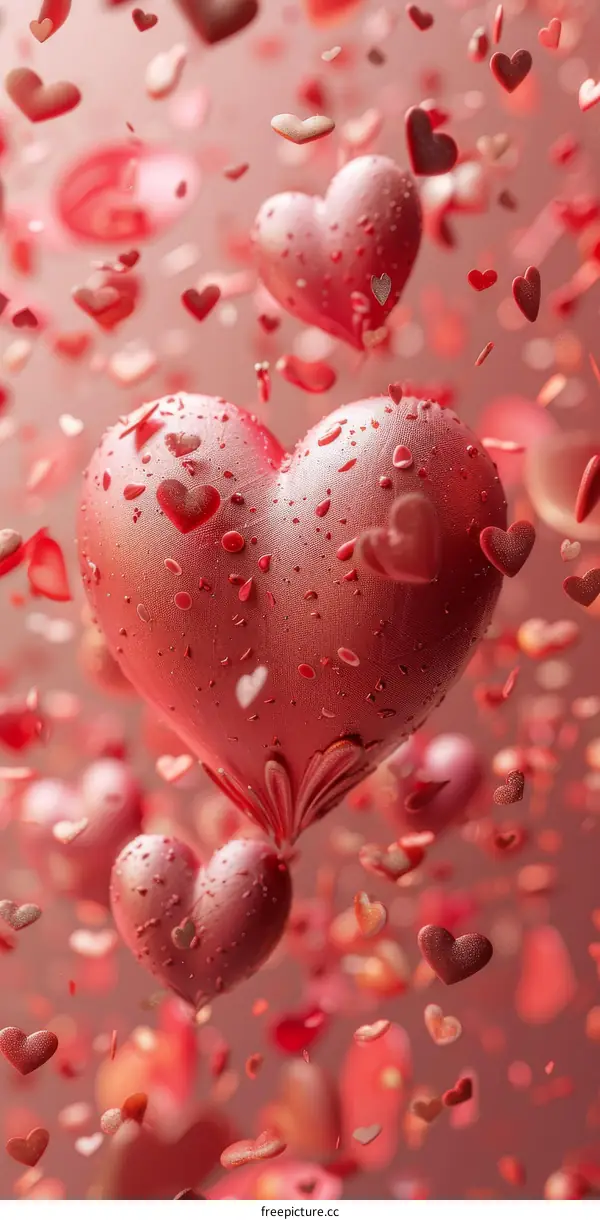 Shiny Red and Pink Heart Balloons Floating in the Air