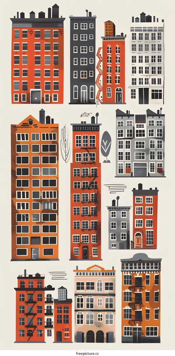 Illustration of a Cityscape with Colorful Buildings