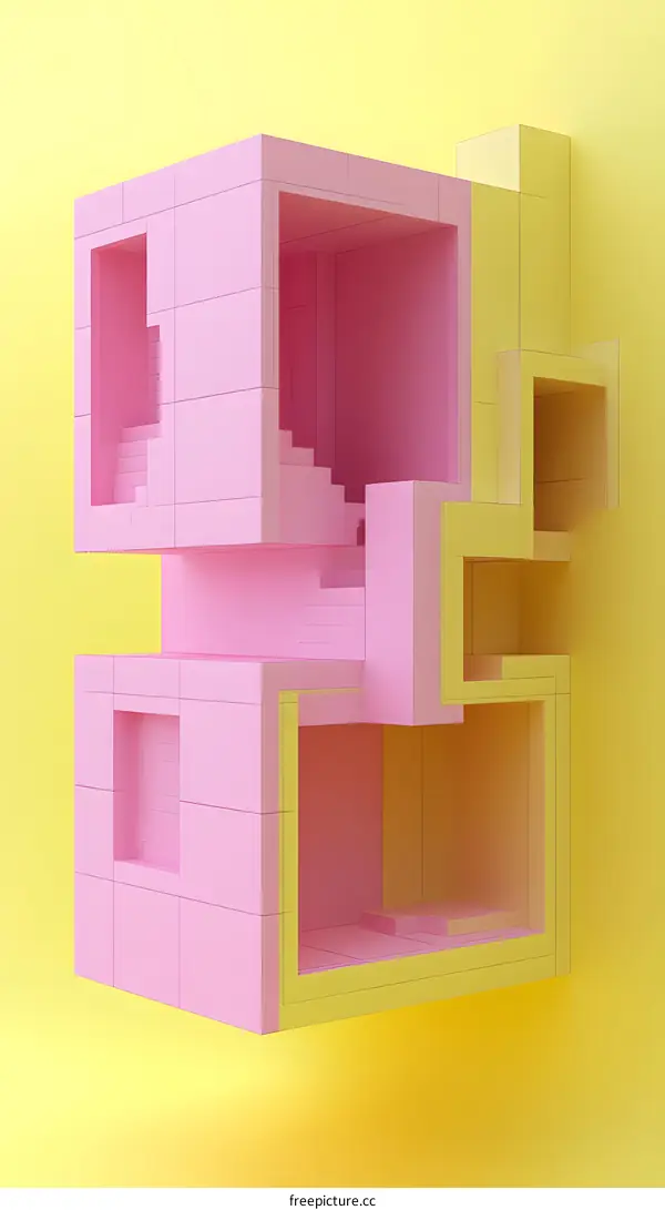Abstract 3D Pink and Yellow Geometric Architecture Design