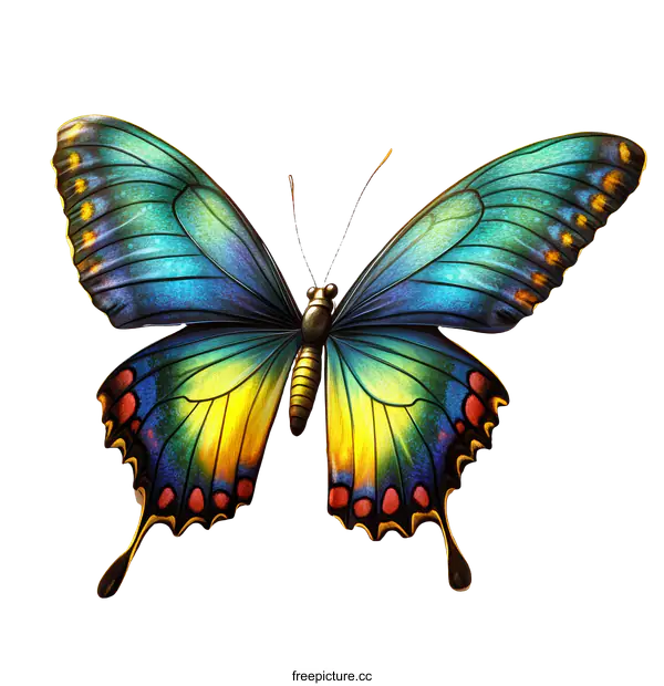 [Transparent Background PNG]Colorful Butterfly Illustration on White Background