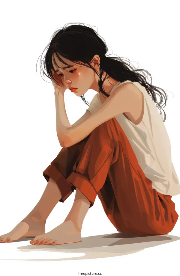 girl sitting on the floor with her head in her hands