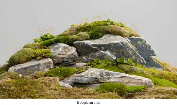 Close Up of Moss Covered Rocks in the Mountain