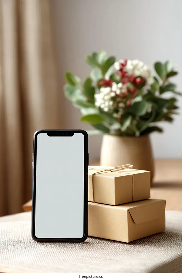 Smartphone with Gift Boxes on a Table