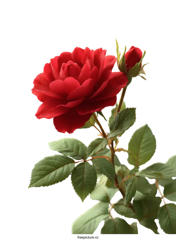 [Transparent Background PNG]Closeup of a Red Rose with Dew Drops