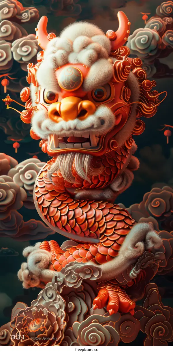 Mythical Chinese Dragon Art Illustration