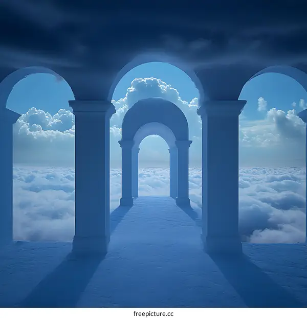 White Archway Leading To Cloudscape