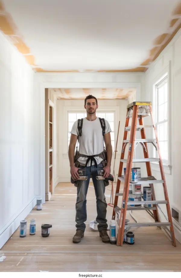 Home renovation project with a young male contractor