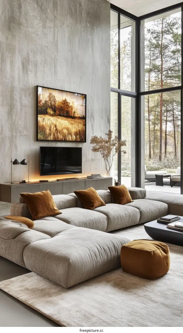 Modern Living Room Interior Design with Sectional Sofa