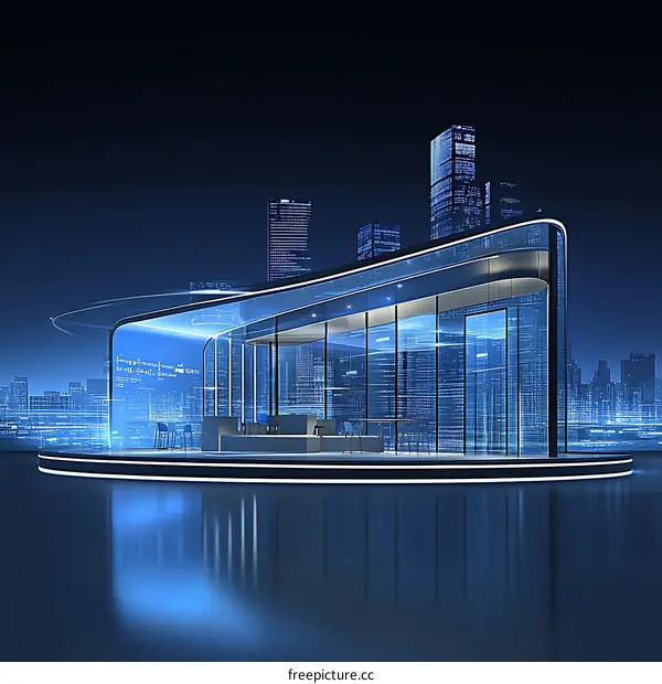 Futuristic Glass Building at Night Cityscape