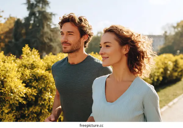 Couple Walking in the Park on a Sunny Day
