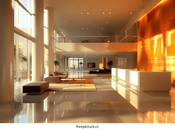 Modern Office Interior with Large Windows and Stylish Furniture