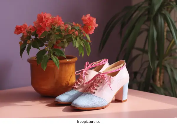 Pair of Stylish Pink and Light Blue Womens Shoes