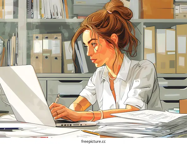 businesswoman working on laptop in office