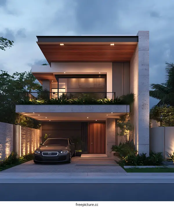 Modern House Design with Car Garage and Balcony