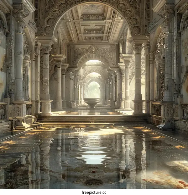 Ancient Palace Hall With Water Reflections