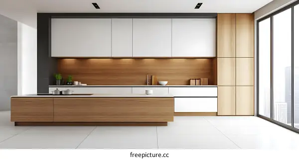 Modern Kitchen Interior Design with Wooden Cabinets and Island