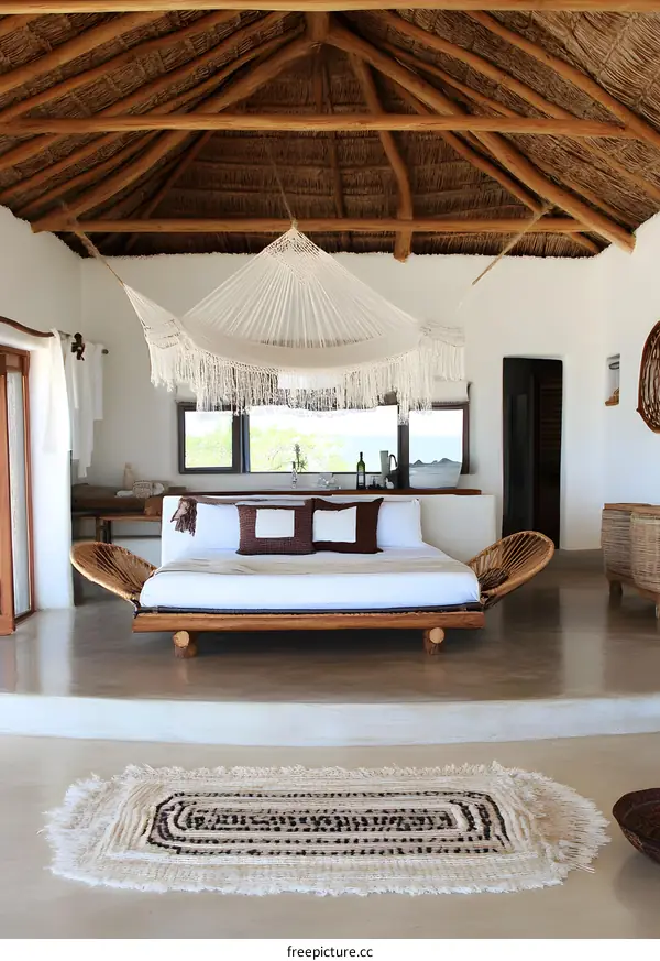 Tropical Villa Interior Design With Hammock And Bed