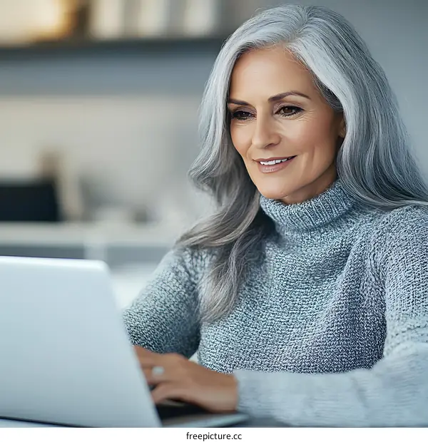 Mature Woman Using a Laptop Computer in a Home Office Setting