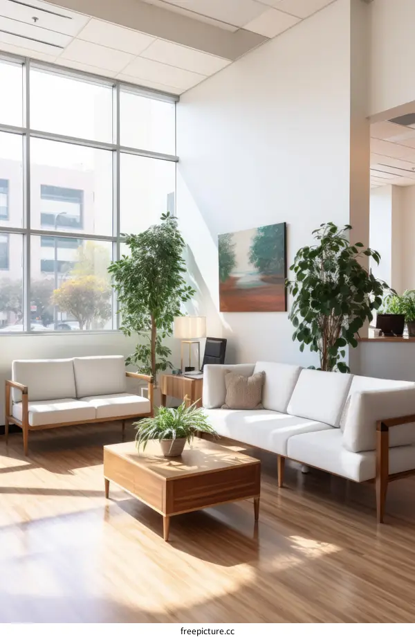Modern Office Lobby with Comfortable Seating Area