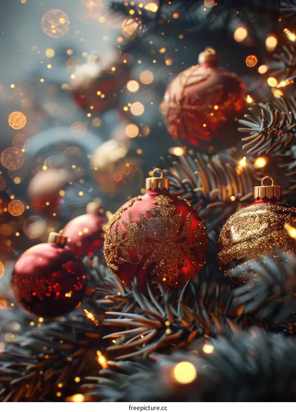 Christmas Tree with Festive Red and Gold Ornaments