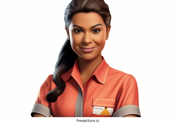 Portrait of a Cheerful Indian Woman in Work Clothes