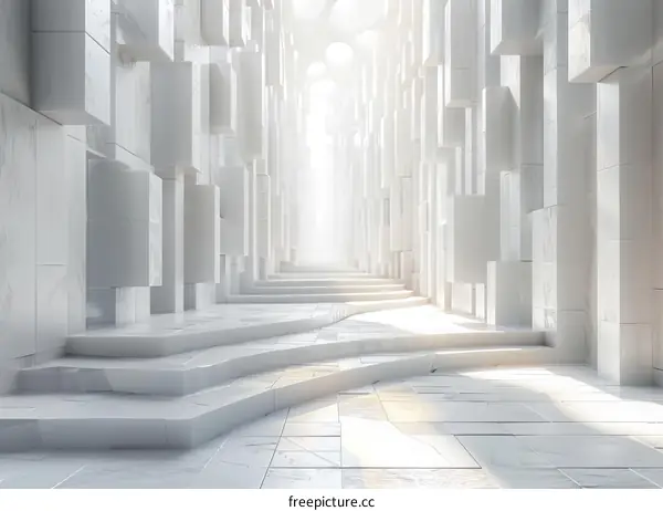 Futuristic White Marble Corridor: Minimalist Interior Design