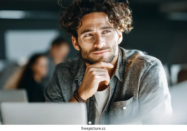 Thoughtful Caucasian Man in a Modern Office Setting
