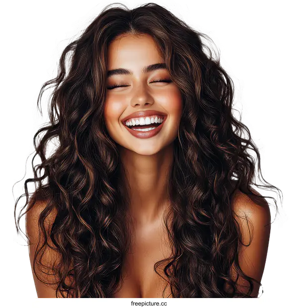 [Transparent Background PNG]Beautiful Woman with Curly Hair Portrait