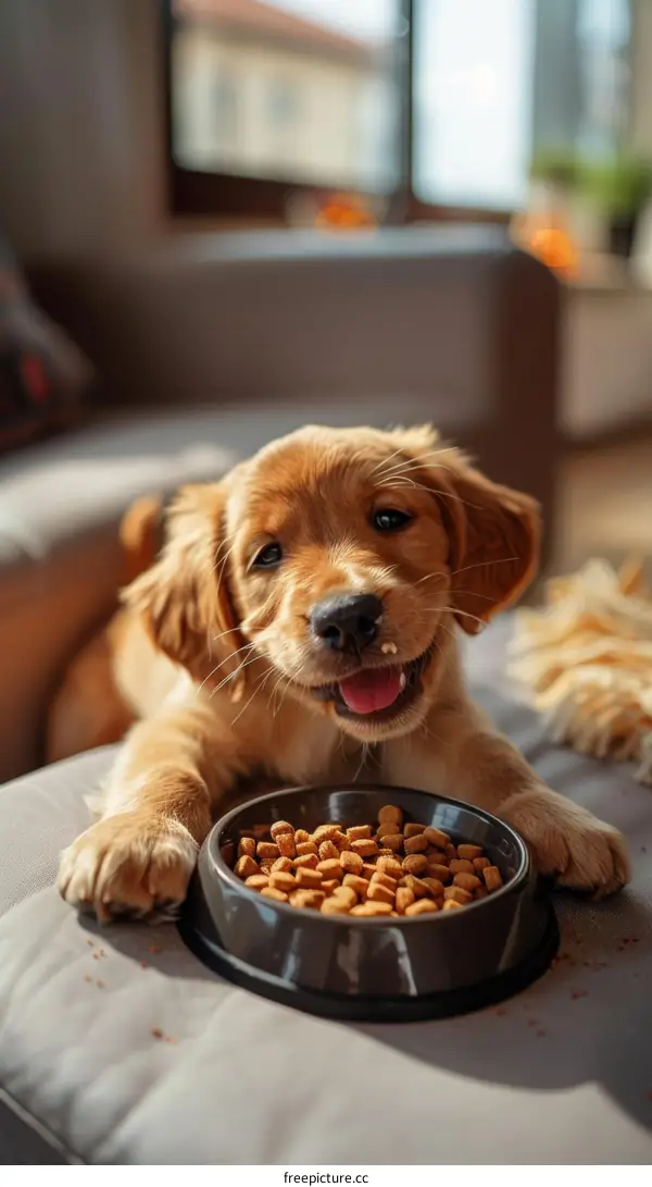 Golden Retriever Puppy Enjoying a Meal