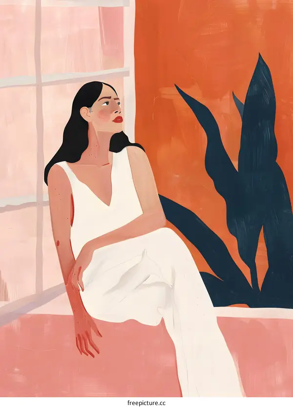 Woman Sitting in a Room with Plants