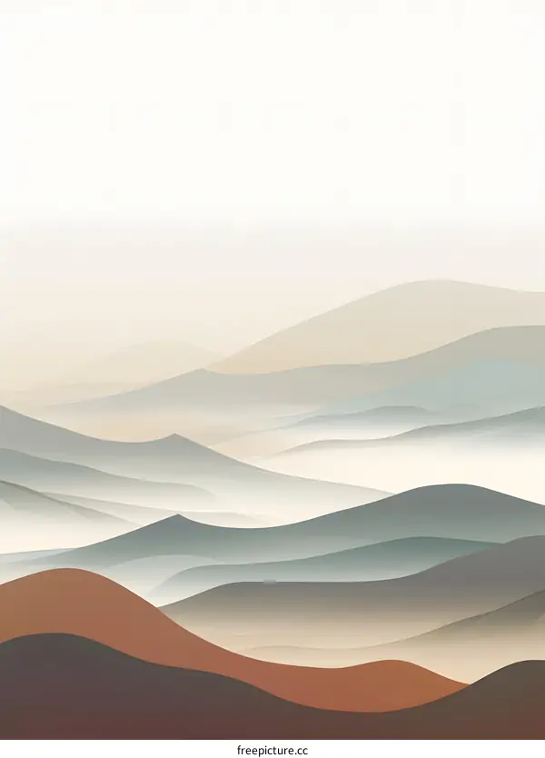 Abstract Minimalist Landscape with Foggy Mountains