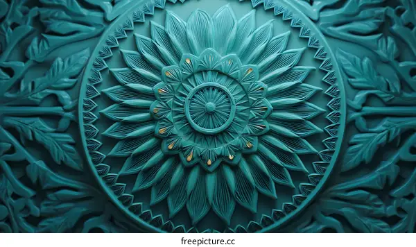 Intricate Teal Floral Relief Design