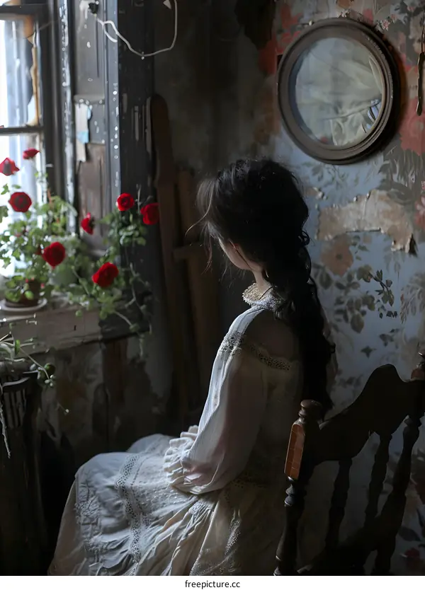 girl sitting in a chair in front of a window
