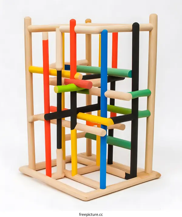 Abstract Wooden Sculpture with Colorful Stripes