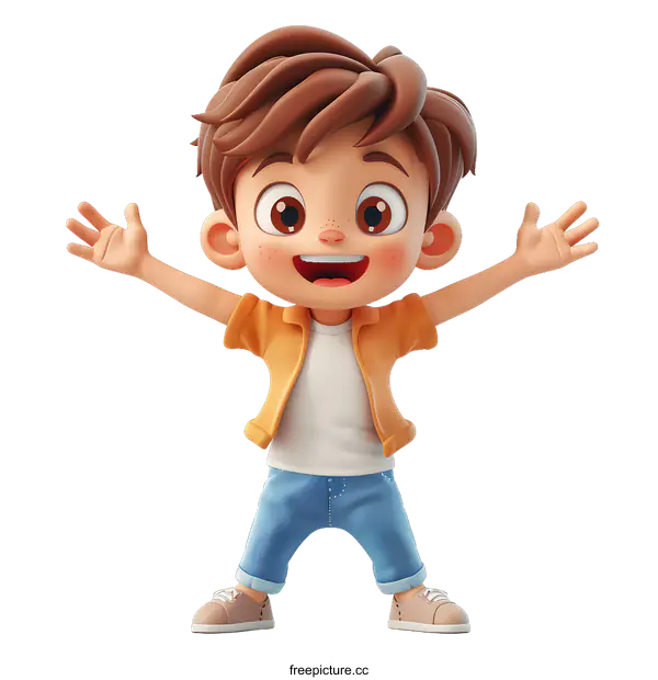 [Transparent Background PNG]Cheerful Cartoon Boy Character With Arms Spread Wide