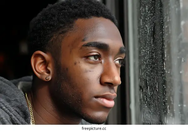 Young Black Man Contemplating by the Window