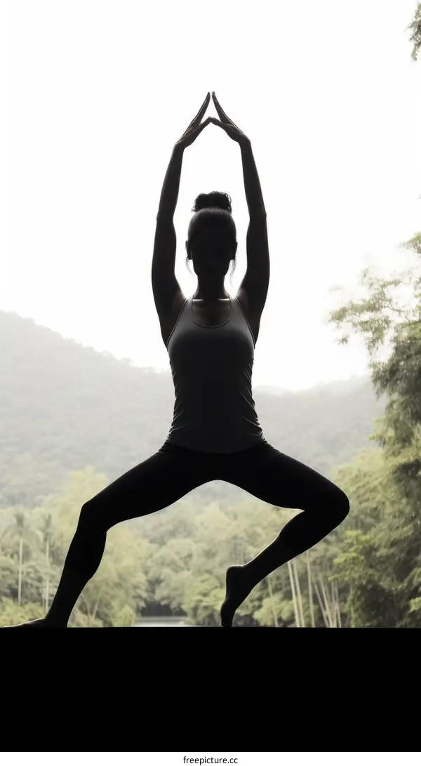 Yoga pose on a cliff overlooking a valley