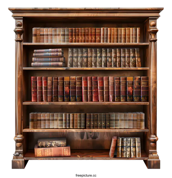 [Transparent Background PNG]Vintage Wooden Bookshelf With Books