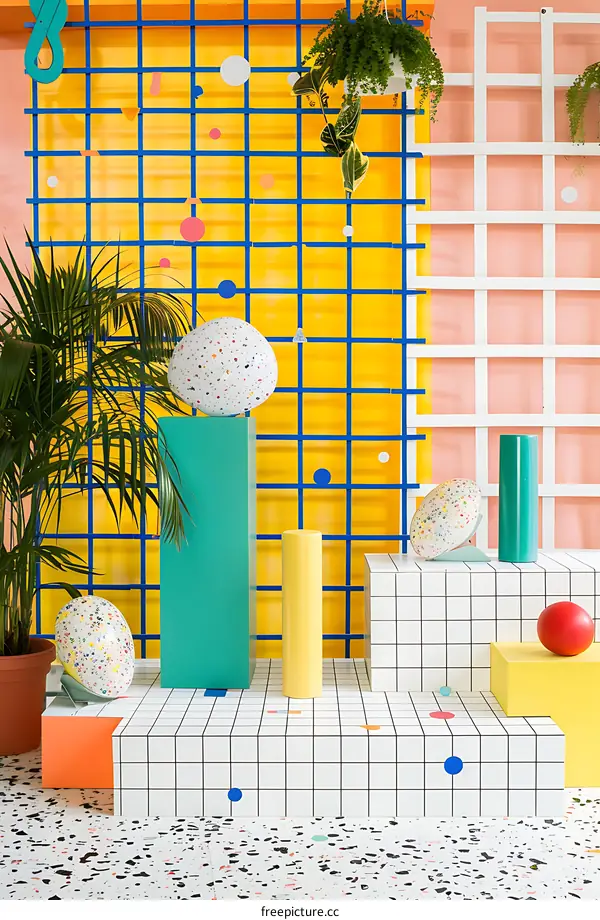 Geometric Shapes and Colorful Design in a Modern Interior