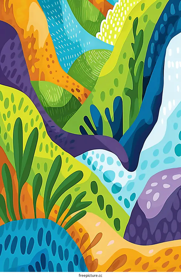 Abstract Colorful Pattern With Green Leaves