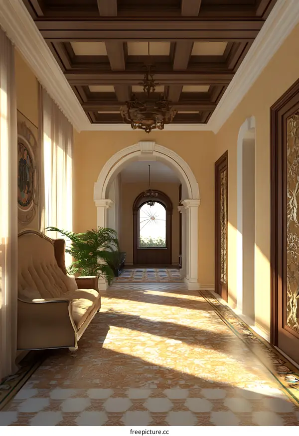 Luxury Interior Design With Ornate Ceiling And Archway