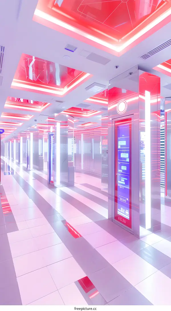 Modern Futuristic Corridor With Neon Lights