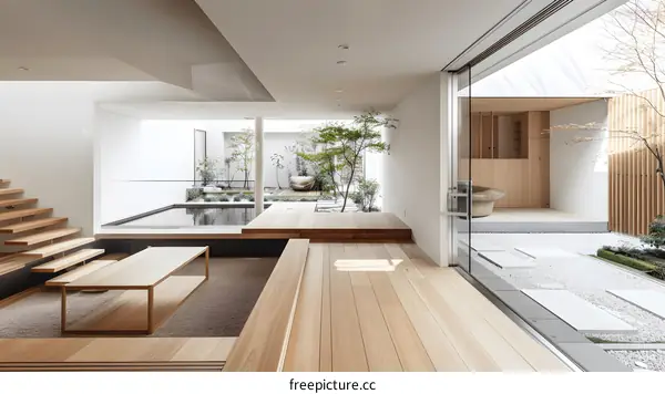 Modern Minimalist Japanese Courtyard Home Interior Design