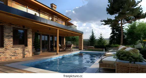 Modern House With Swimming Pool and Patio