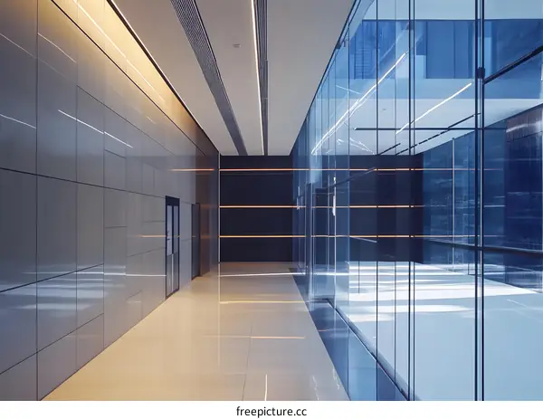 Modern Architecture Interior Design Corridor with Glass Wall
